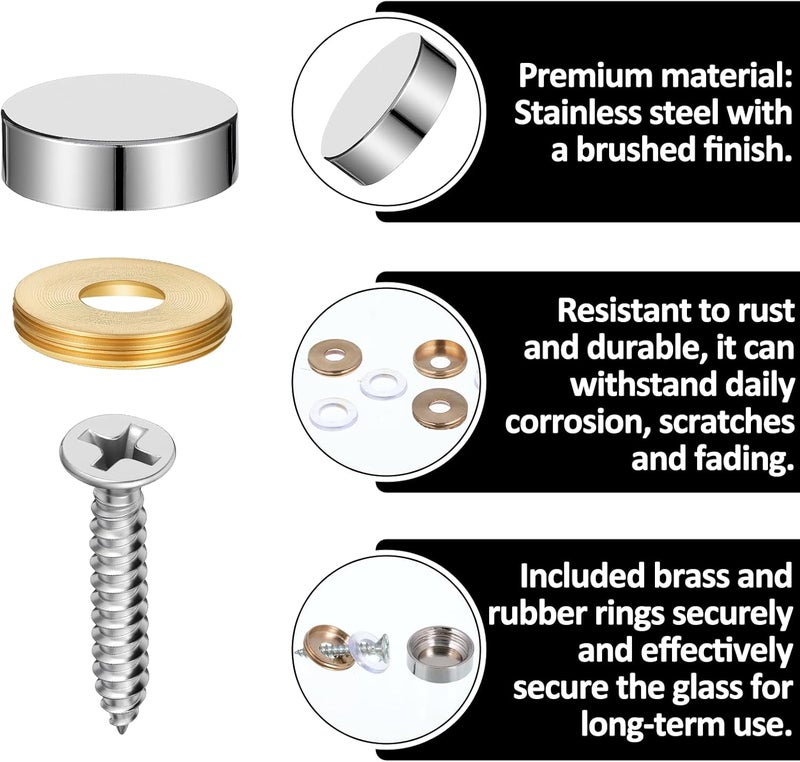 Eldraqth 12 Pack Stainless Steel Screw Cover Cap, Decorative Mirror Screws with Caps 0.63"/16mm Diameter Mirror Screw Cap Silver Mirrors Screws Fasteners for Furniture, Signage, Sign Advertising Hardware - Image 4